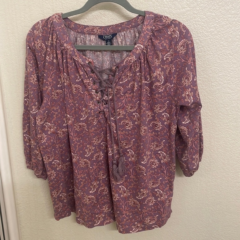 Tie Front 3/4 Sleeve Cotton Shirt